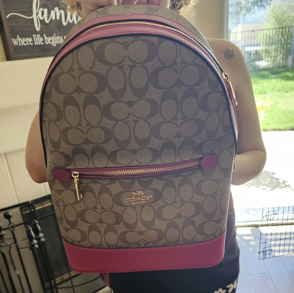 Coach Signature Brown and Pink Backpack